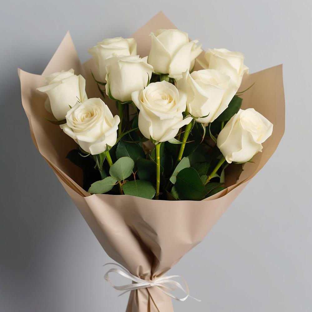 Букет 9 Белых роз Эдлесс Лав в Карате