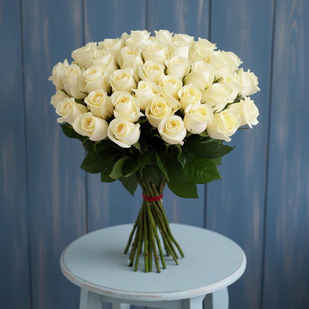 Букет 51 Белая роза Эдлесс Лав в Карате