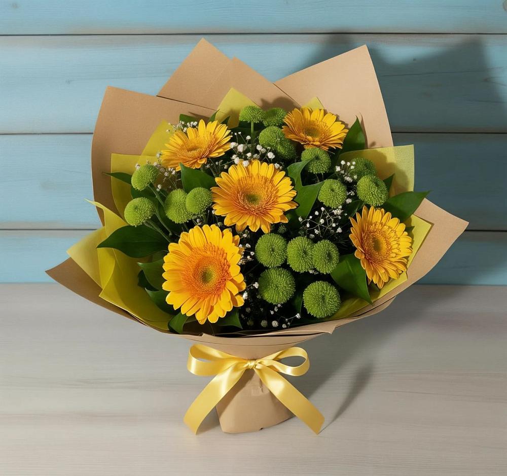 Букет цветов из: Герберы и Хризантемы в Карате