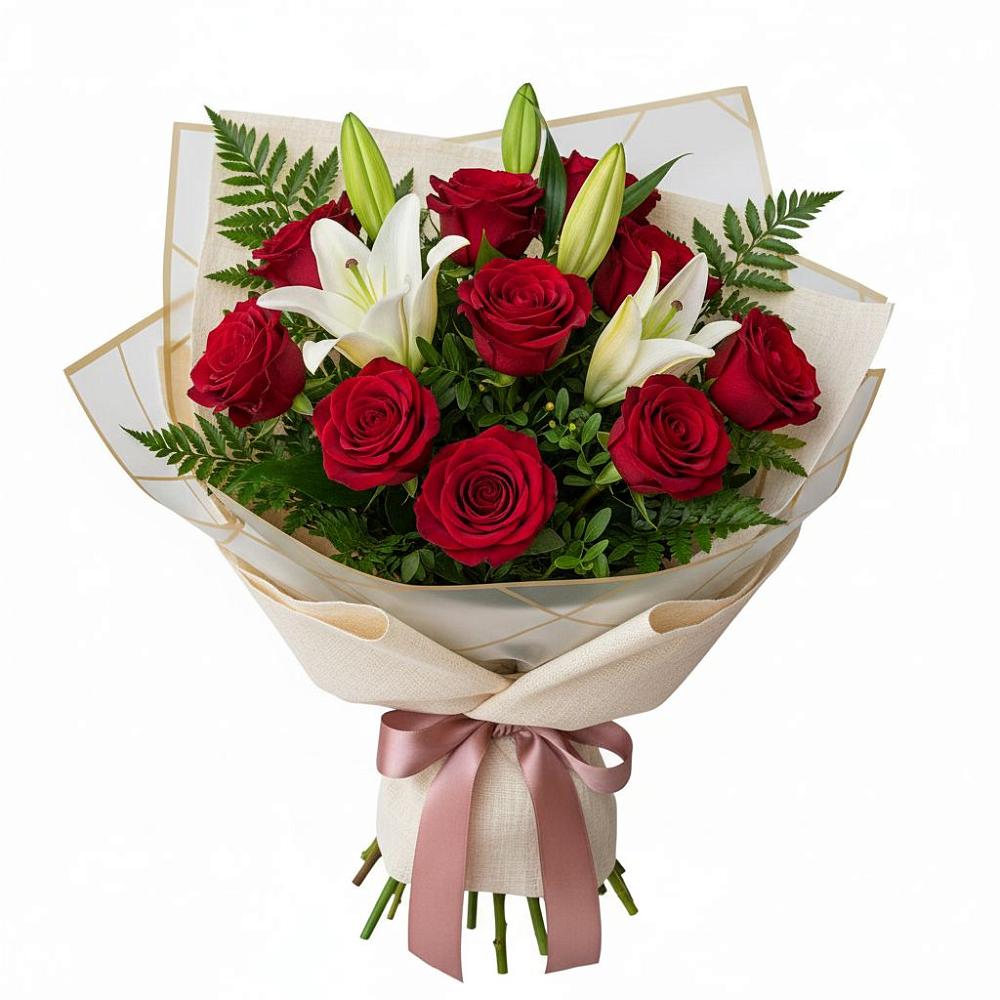 Букет цветов из: Лилии и Розы в Карате