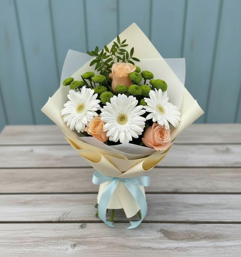 Букет цветов из: Герберы, Розы и Хризантемы в Карате