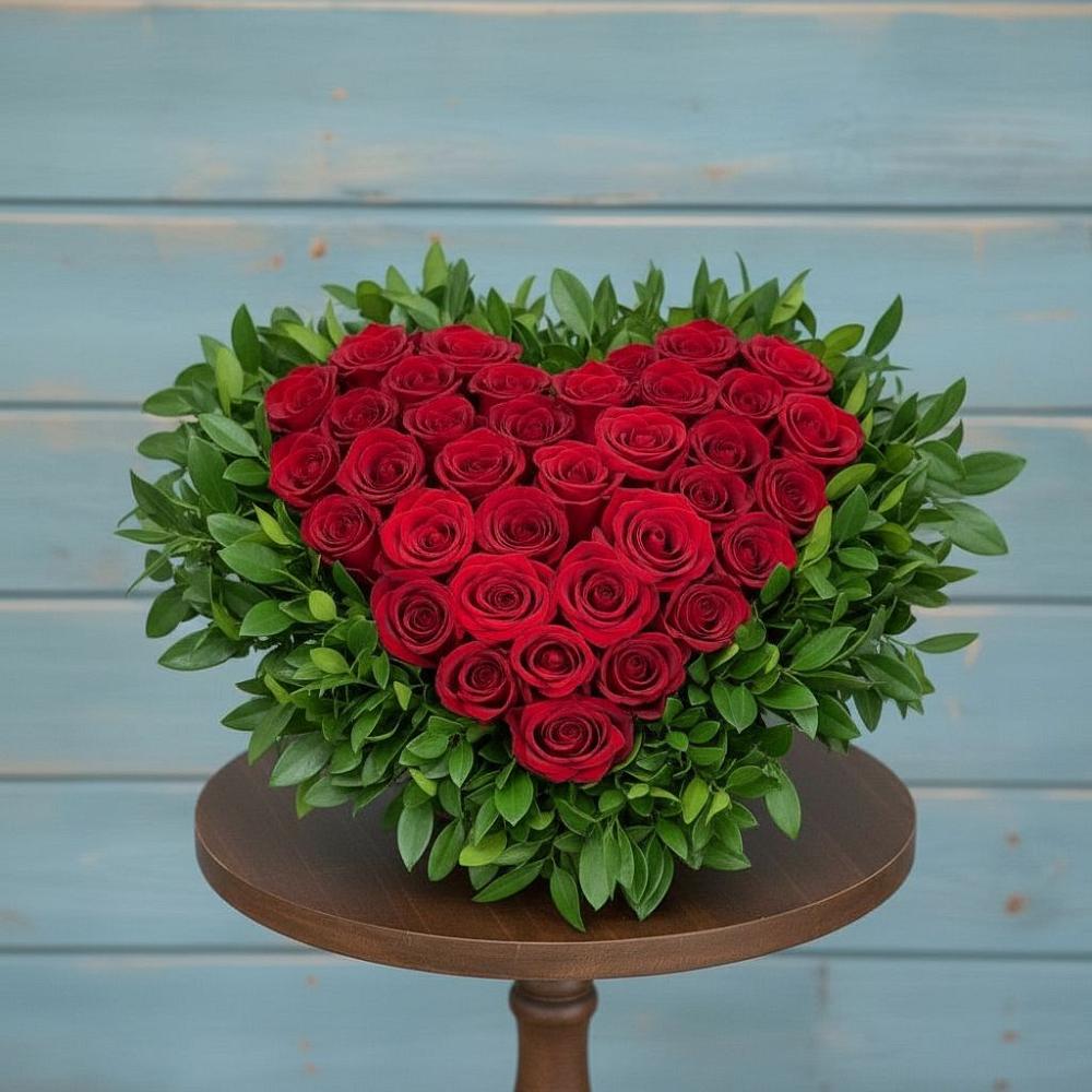 Цветочная композиция из Розы в виде сердца в Карате