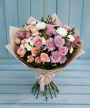 Букет цветов из:  Хризантемы, Розы и Альстромерии в Карате