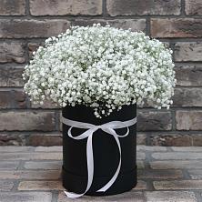 Цветочная композиция из Гипсофила в шляпной коробке в Карате